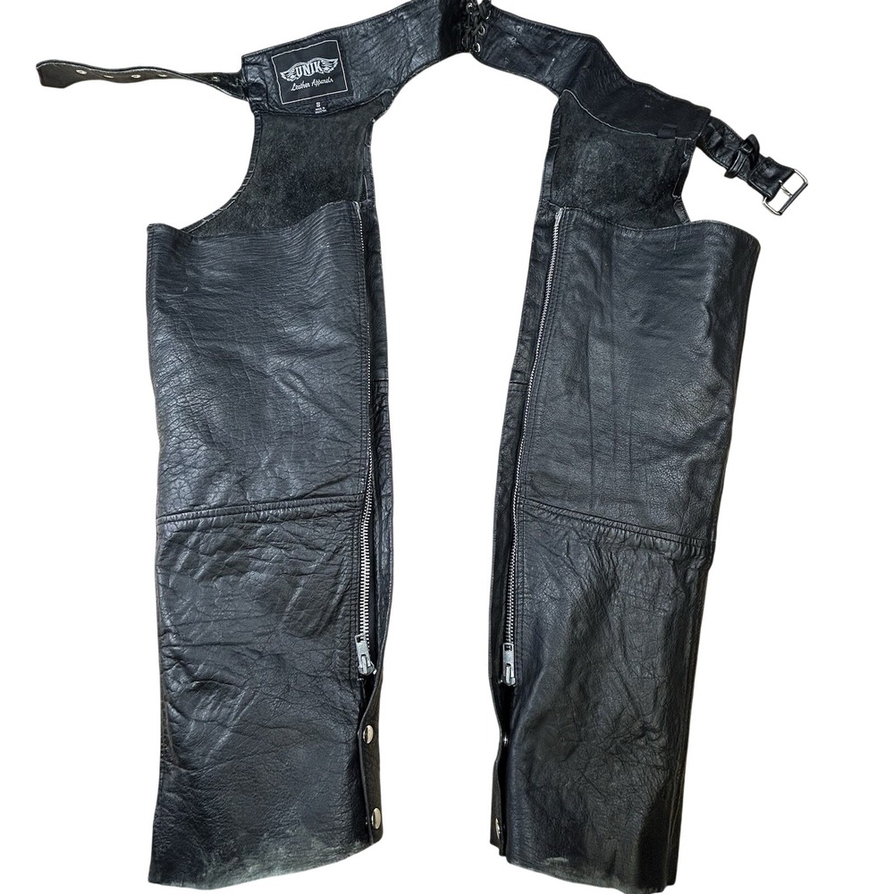 Vintage Unik Leather Chaps Black Size Small Motorcycle Biker Moto